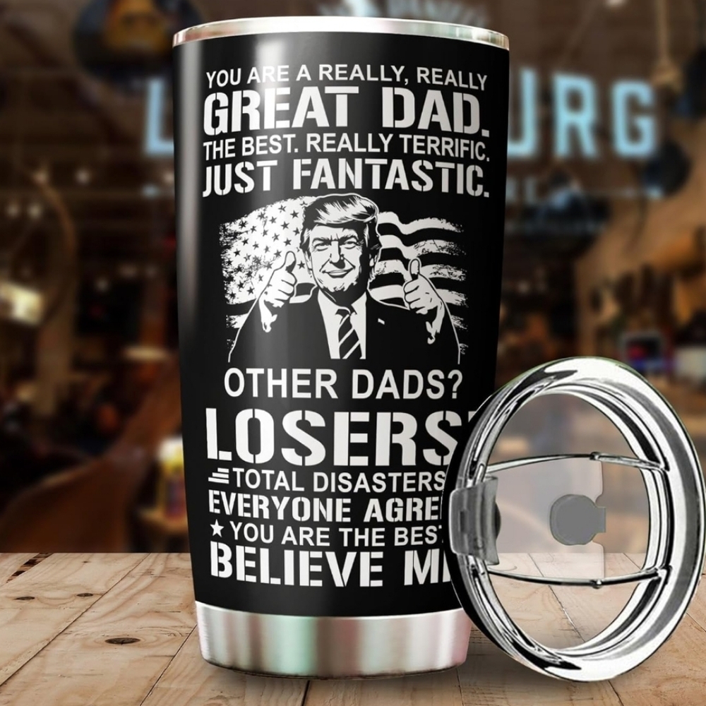 Trump #1‎ Dad 20oz Insulated Stainless Steel Tumbler Travel Mug Black Funny Gift